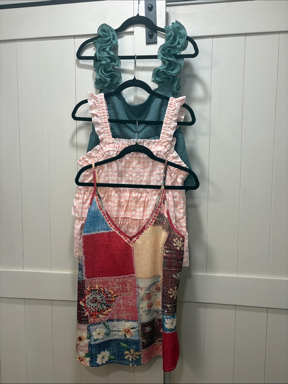 3/$12SHEIN Patchwork Floral Spaghetti Strap Tank Top in Red, Blue, Yellow, Pink